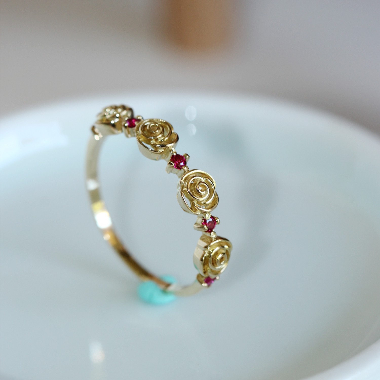 订货兔兔纯14K金立体玫瑰花冠戒指 唯美浪漫蔷薇花环指环可玫瑰金