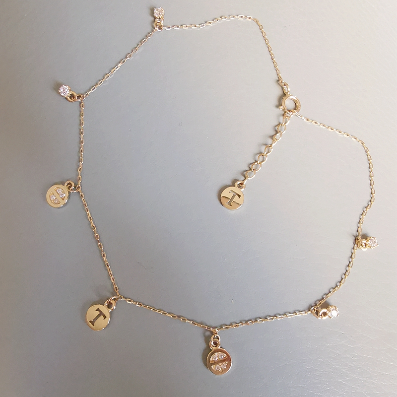 韩国14k真金脚链小圆牌延长链