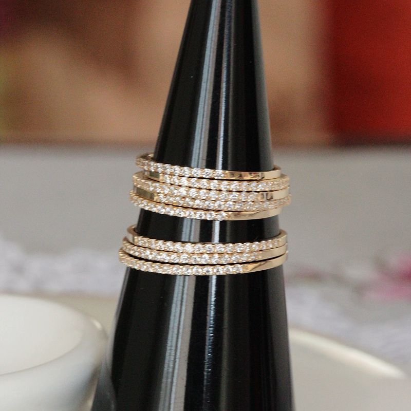 韩国14K金排镶纤细戒指尾戒