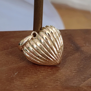 现货韩国纯14K金素金竖条纹爱心吊坠 立体质感空心桃心挂坠不含链