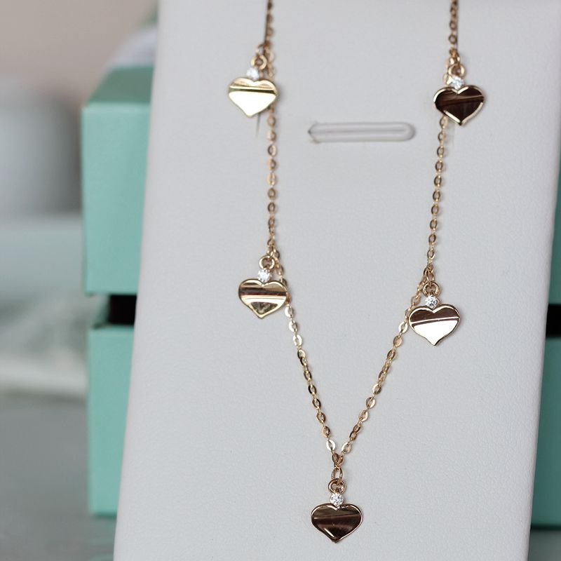 订货无折 韩国纯14K金脚链 凹凸桃心多坠镶嵌 灵动少女 有延长链