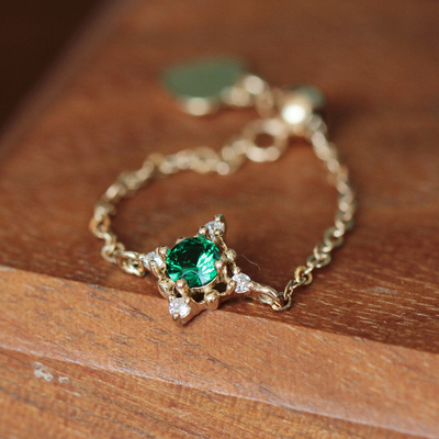 韩国14K金抽拉调节绿色软戒戒指