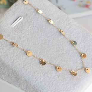 订货6 包邮 兔兔韩国14K金小金圆片锁骨链 细方链多坠项链潮流女款