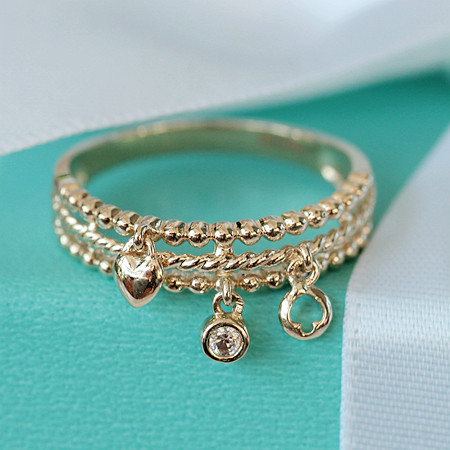 订货 兔兔韩国纯14K金多层戒指女 麻花戒面挂多个小坠戒子 小夜曲