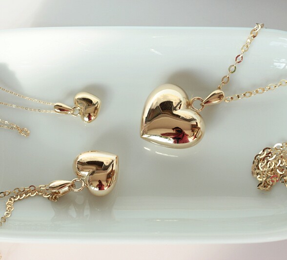 现货韩国纯14K金空心立体鼓桃心吊坠 三尺寸经典万年款爱心挂坠