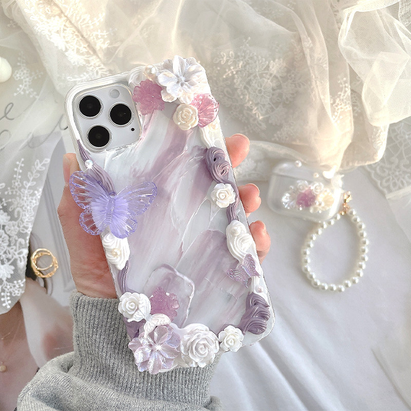 复古蝴蝶适用iphone13pro max苹果14手机壳11奶油胶8plus女xr套xs