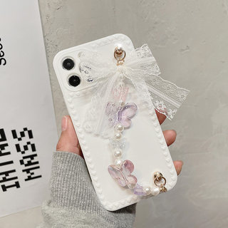 韩国ins蝴蝶适用iphone12promax手机壳11苹果xs/xr软壳8p女珍珠链