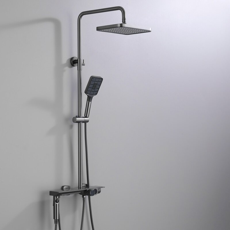 普通手动调节温度冷热水枪灰色大平面置物喷枪淋浴水龙头花洒套装