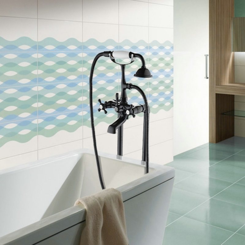 黑色贵妃浴缸龙头花洒套装 全铜黑古铜色花洒落地立式浴缸龙头