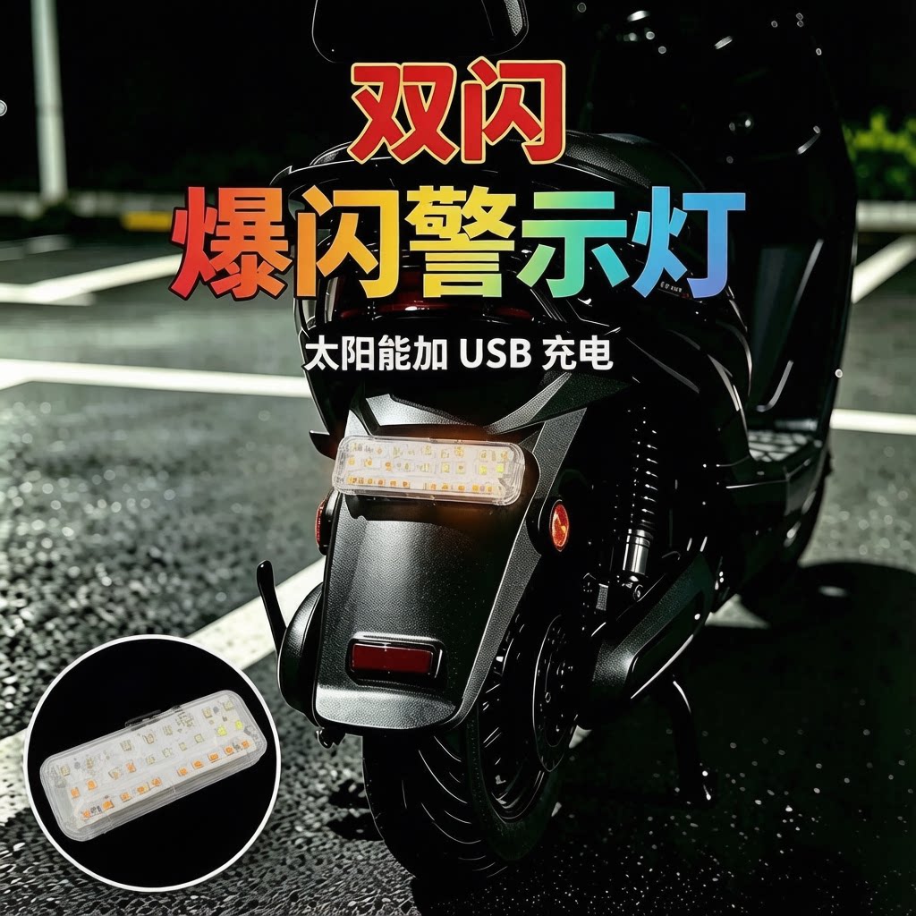 电动车摩托车防追尾灯太阳能爆闪灯脚踏自行车夜间骑行安全警示灯
