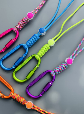 伞绳编制金属8CM带锁D扣电动车前置挂钩水瓶扣束紧绳防丢绳挂物钩