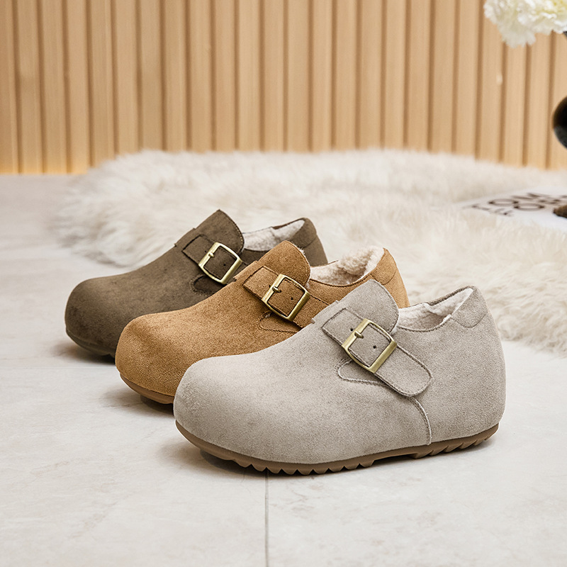复古真皮内增高6cm勃肯鞋女全包加绒不累脚一脚蹬软底豆豆鞋棉鞋