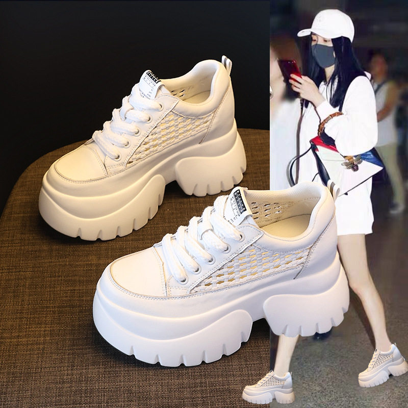 内增高网面镂空老爹鞋女2026夏季新款厚底松糕鞋洞洞时尚小白鞋子