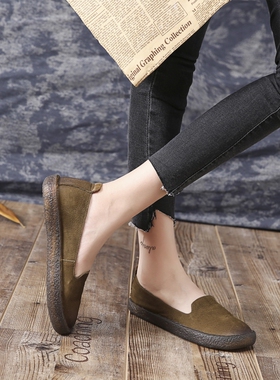 2025春秋新款圆头真皮软皮豆豆鞋软底一脚蹬休闲平底单鞋女孕妇鞋
