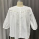 衬衫 美减龄清新镂空刺绣圆领七分袖 高级感棉白色衬衣女娃娃装 法式