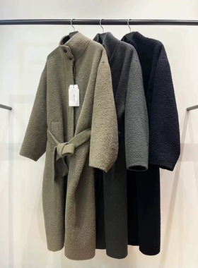 韩国东大门February11高品苏丽羊驼毛立领长款系带大衣