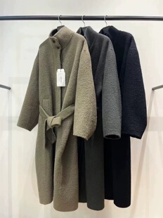韩国东大门February11高品苏丽羊驼毛立领长款系带大衣