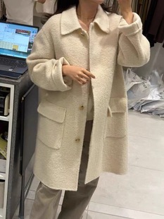 SAGE宽松大口袋羊毛羊驼毛大衣 WOOD 韩国东大门冬季 新款