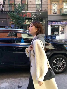 现货韩国东大门代购 OUNCE系扣翻领羊毛羊驼毛大衣 冬季