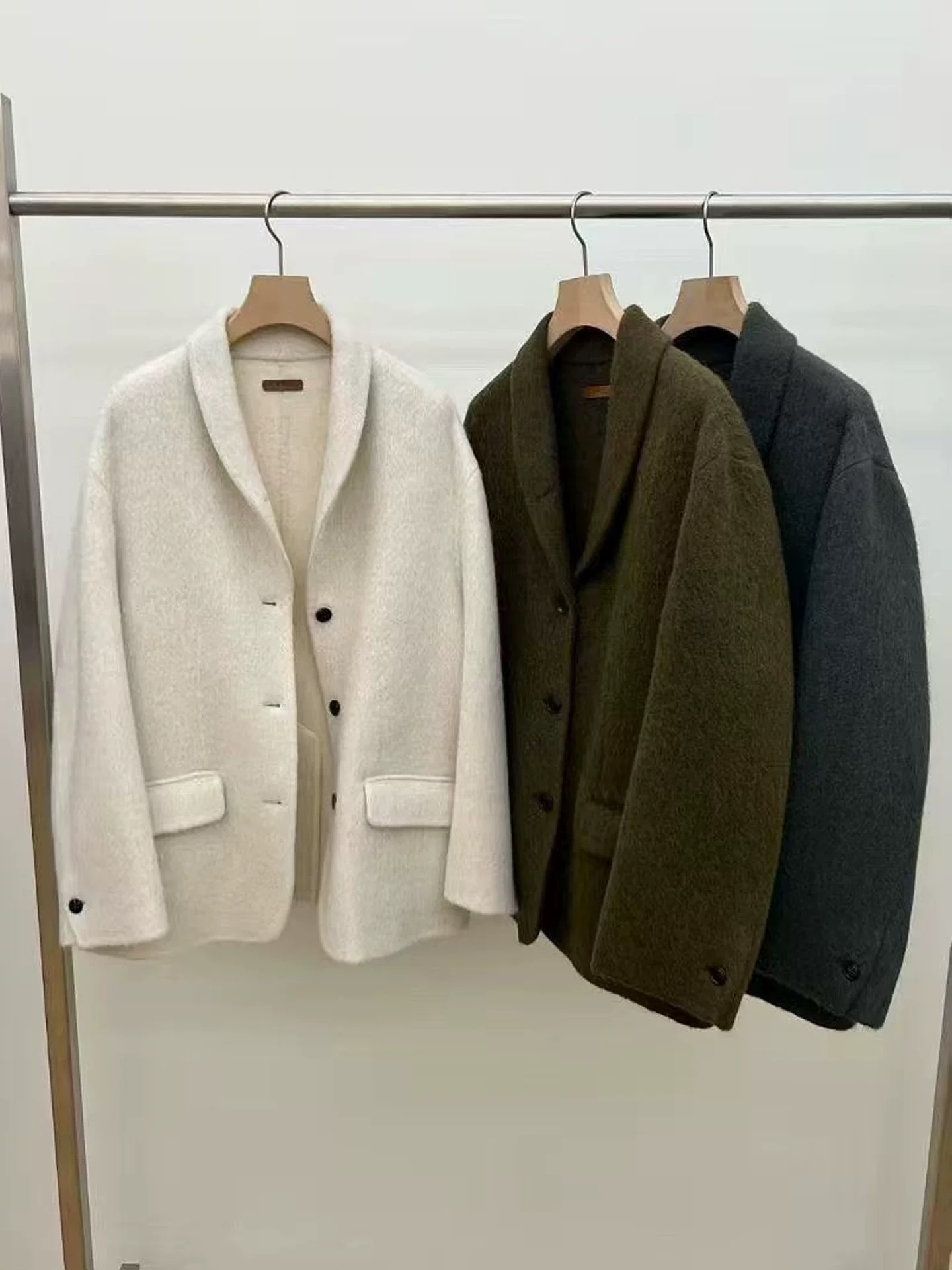 现货韩国东大门冬季UTRE新品洋气百搭 苏丽羊驼毛 毛呢西装外套