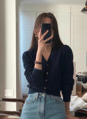 现货OUNCE韩国东大门女2025春季时尚简约V领金扣薄针织开衫毛衣