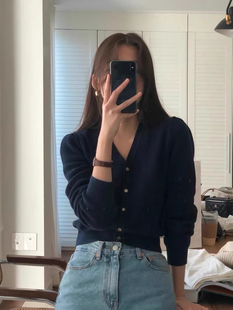 毛衣 简约V领金扣薄针织开衫 现货OUNCE韩国东大门女2025春季 时尚