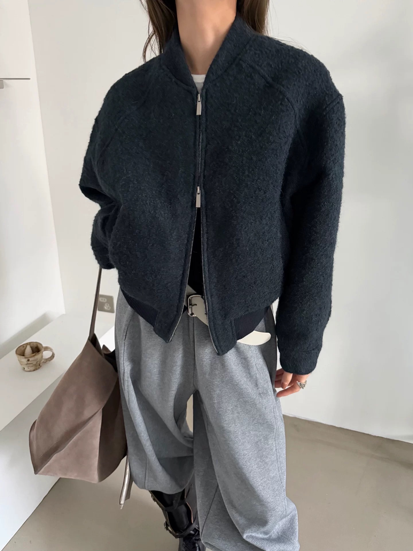 现货韩国东大门正品新款room2025秋冬休闲百搭宽松羊毛夹克外套女