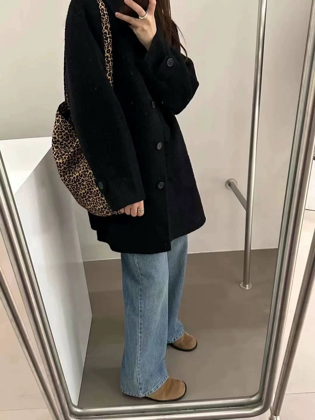 韩国代购东大门BRUNI秋冬新款24娃娃领手工贝贝羊驼毛大衣女外套