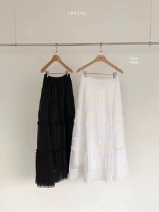 EGG松紧腰蕾丝花边A字半身裙长裙 夏季 现货秒发 韩国东大门代购