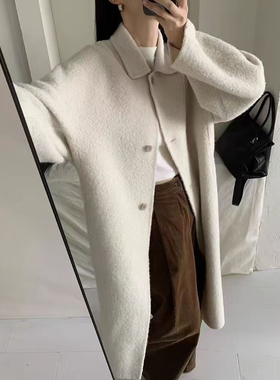 现货韩国东大门正品egg阿尔巴卡羊驼毛羊绒双面羊绒大衣女