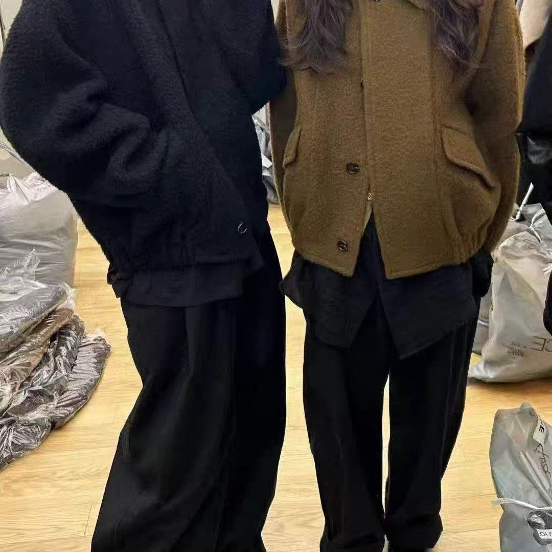 现货韩国东大门代购秋冬新款UTRE短款夹克羊驼毛大衣外套