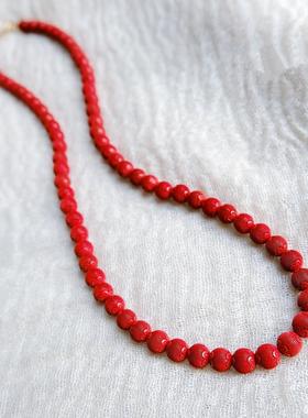 高级感朱砂拉丝猫眼珠女链现货新年本命年红色珠链串珠项链锁骨链