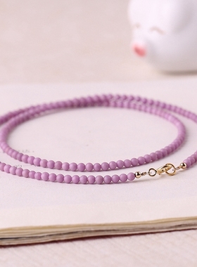 简约紫云母圆珠细项链女轻奢薰衣草锁骨链颈链高档通勤个性宝石