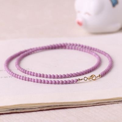 简约紫云母圆珠细项链女轻奢薰衣草锁骨链颈链高档通勤个性宝石