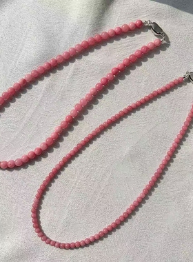 粉蔷薇石项链女款锁骨链简约百搭水晶颈链小众设计感高级感毛衣链