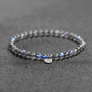 天然月光石手链细款女简约水晶情侣手串送女友礼物刻字银牌个性