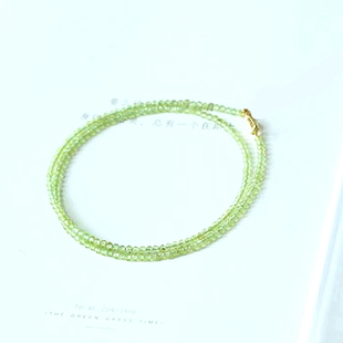 原创天然橄榄石细锁骨链女绿宝石颈项链简约清新夏日INS网红轻奢