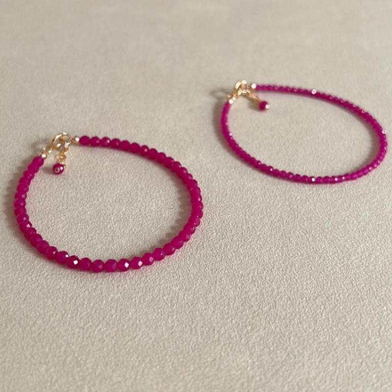 天然红宝石刻面细手链女单圈简约高级清透红刚玉水晶手串轻奢小众