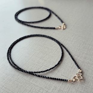 天然黑水晶玛瑙尖晶石短颈项链唐卡毛衣链女锁骨简约潮男长佛牌链