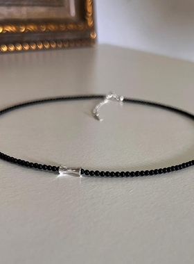 原创简约设计黑色玛瑙银项链