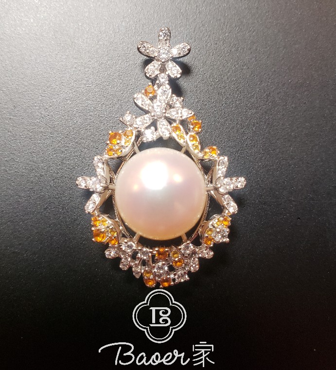 月桂女神白月光 天然淡水珍珠12-13mm豪镶珠宝珍珠项链吊坠