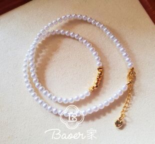 珍珠小米珠baby珠贝珠珍珠项链18k镀金蹦迪珠桃心延长链珍珠项链