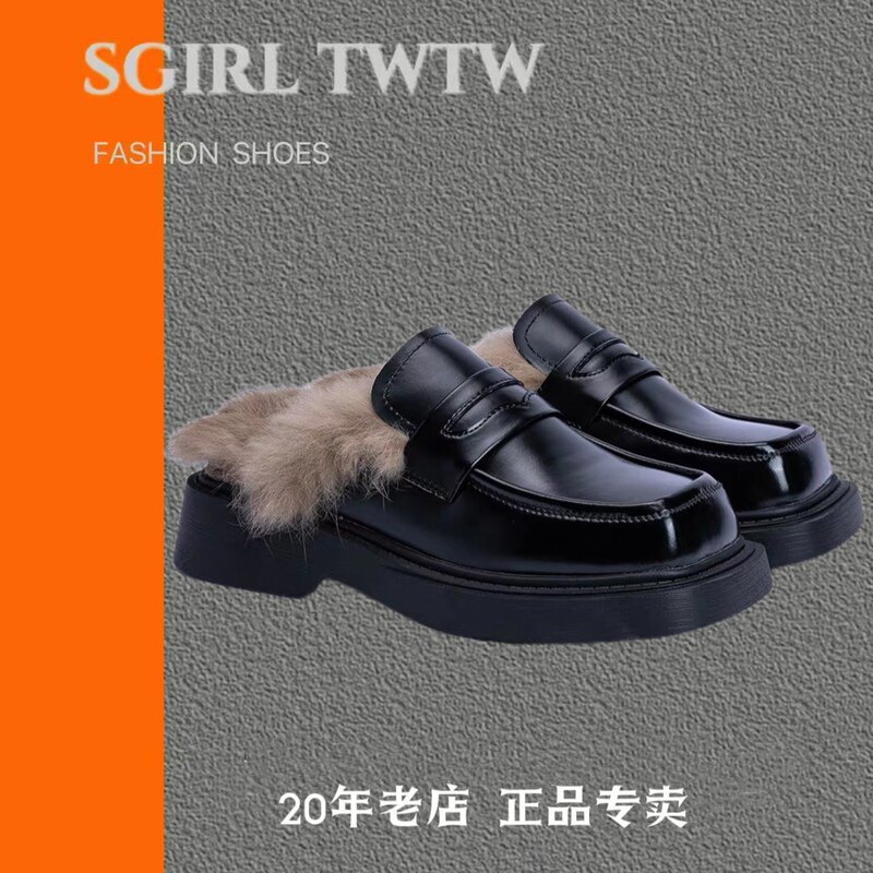 SGIRLTWTW港风方头毛毛鞋
