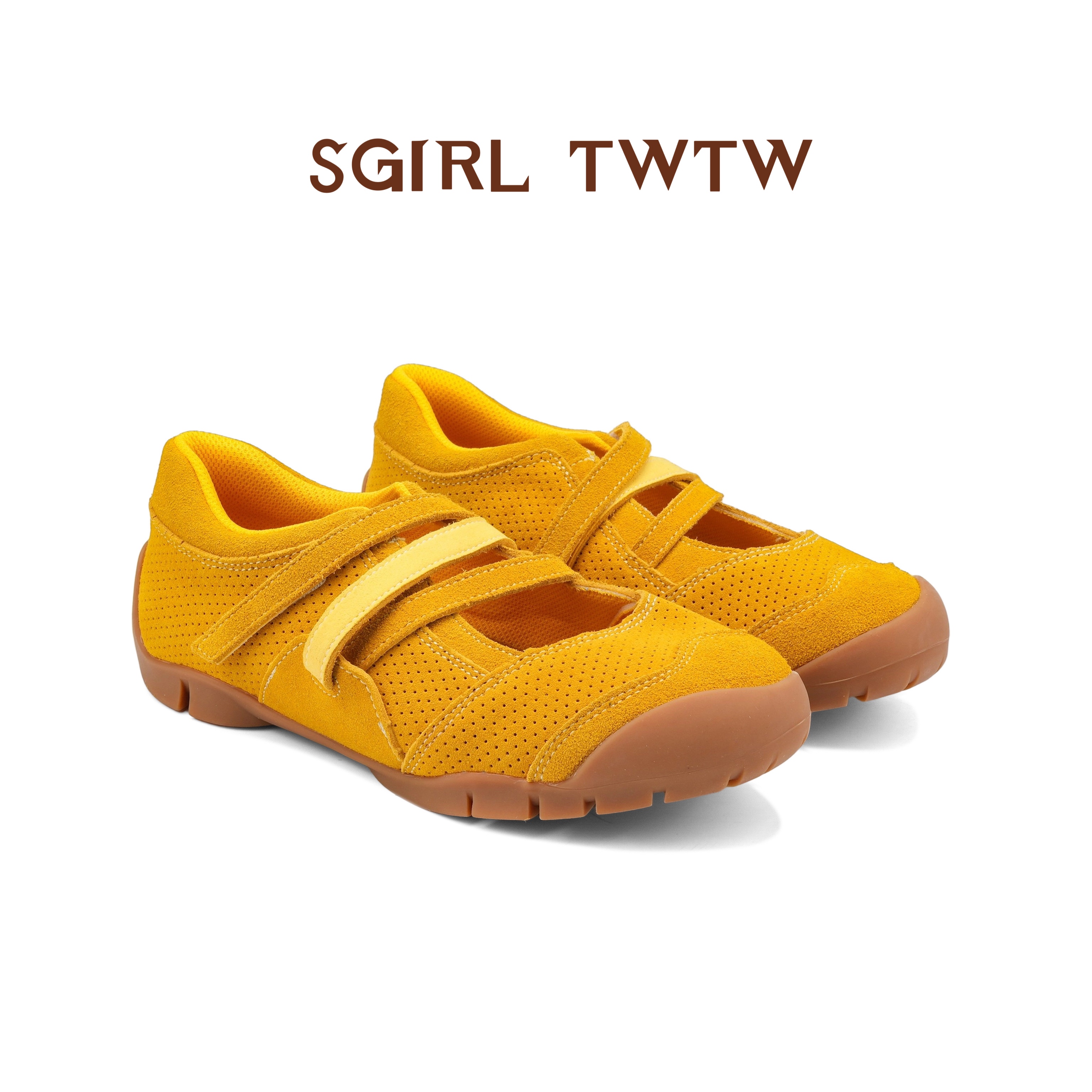 SGIRL TWTW单鞋真皮镂空透气网孔平跟魔术贴运动凉鞋玛丽珍单鞋女