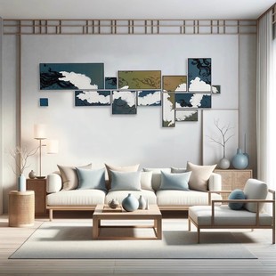 新中式禅意祥云油画装饰画组合酒店样板间定制