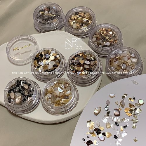 NPC美甲 清幽岩贝 国风天然贝壳幻彩金属半透云母片混合素材饰品