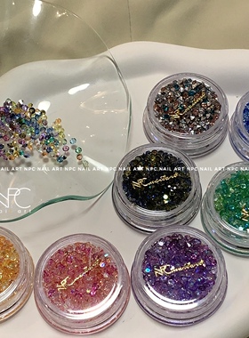 NPC美甲 夏祭果酱钻石盒 堆钻材料包爆闪混色尖底填缝透彩小水钻