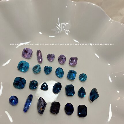 NPC美甲 人鱼海 绝美蓝紫色泪滴桃心肥方斧头异形尖底钻石K9饰品