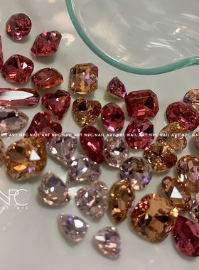 NPC美甲 盛夏水蜜桃 高定稀有色淡粉玫瑰肥方歪心超闪K9钻石饰品