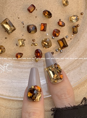 NPC*枫叶可可*中古美拉德秋冬有底钻高定K9尖底钻石珍珠美甲饰品